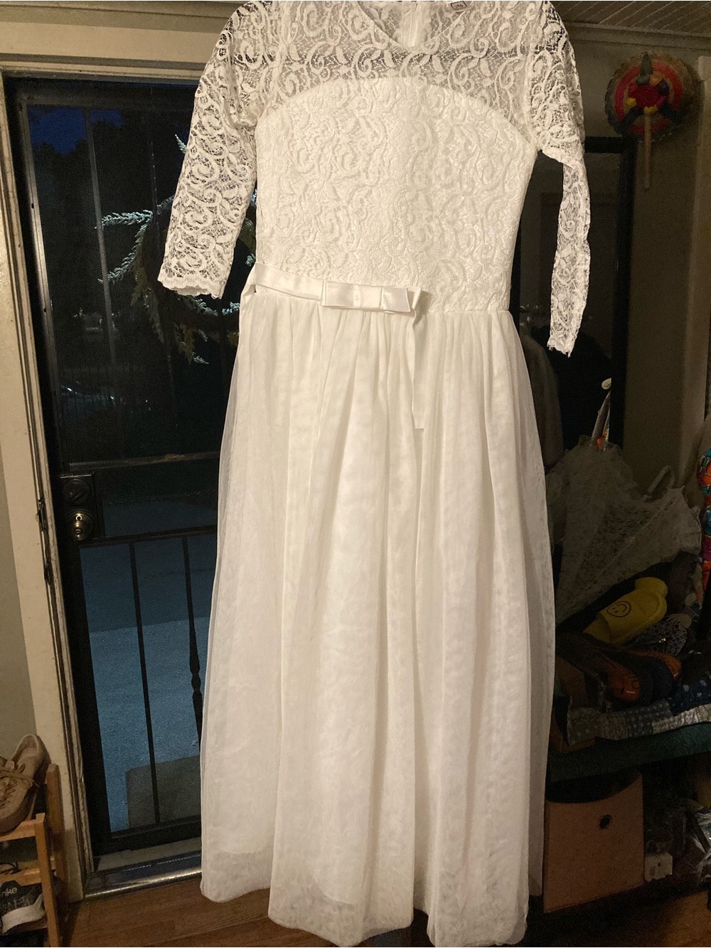 White Lace Bodice Dress with Bow and Tulle skirt
